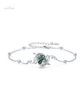 925 Sterling Silver Moss Agate Vine Bracelet for Women Adjustable Anklet